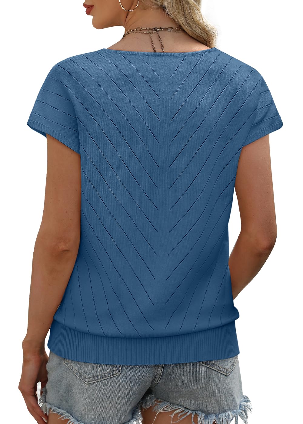WIHOLL Short Sleeve Sweater for Women V Neck Trendy Summer Tops 2025 Beach Vacation Clothes Travel Business Casual Outfits - 7DAY'S