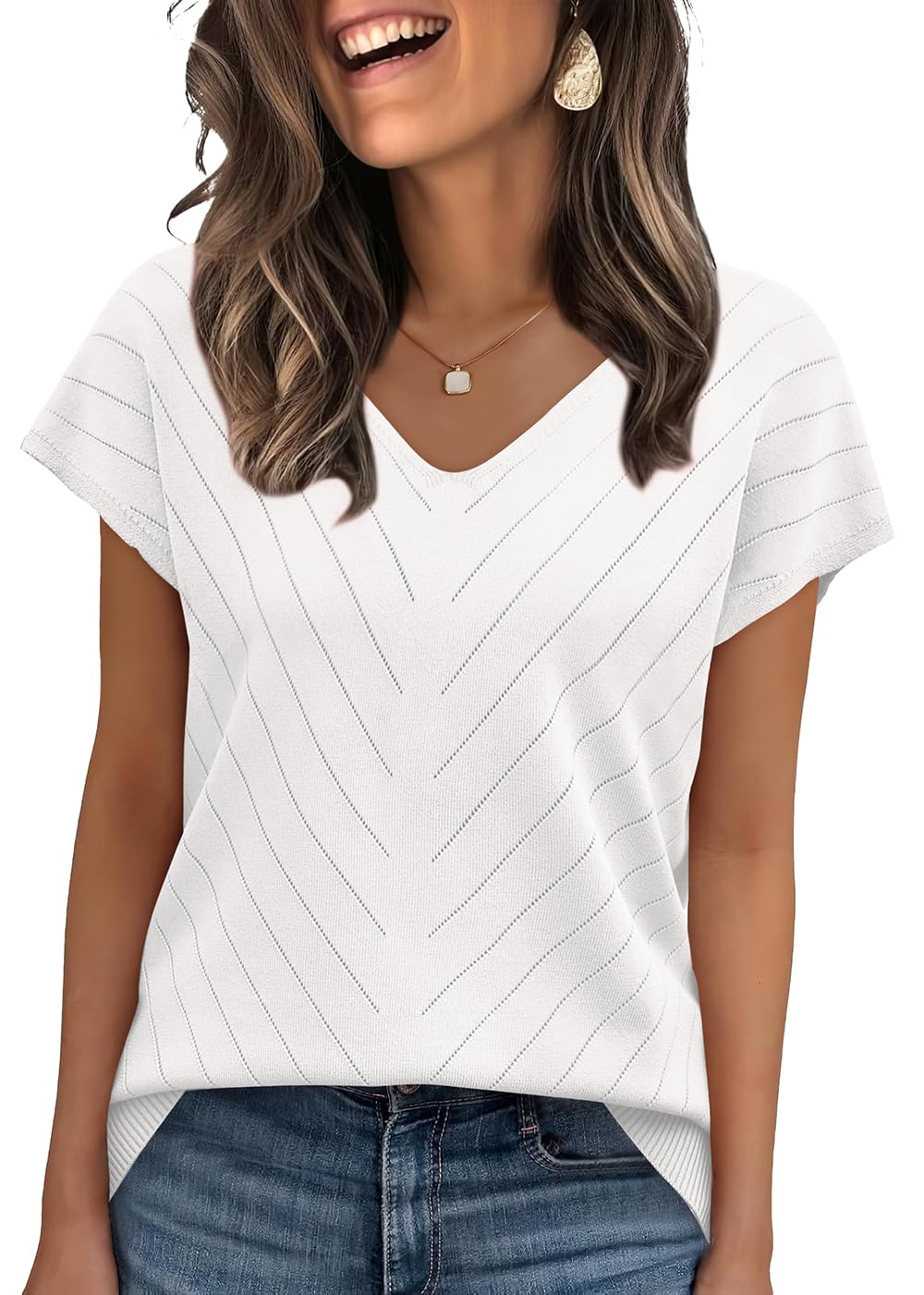 WIHOLL Short Sleeve Sweater for Women V Neck Trendy Summer Tops 2025 Beach Vacation Clothes Travel Business Casual Outfits - 7DAY'S