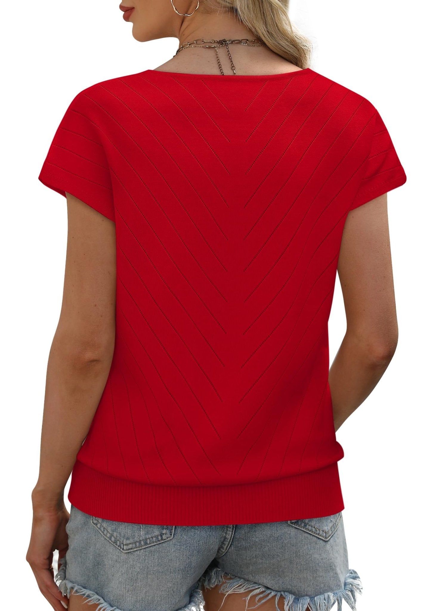 WIHOLL Short Sleeve Sweater for Women V Neck Trendy Summer Tops 2025 Beach Vacation Clothes Travel Business Casual Outfits - 7DAY'S