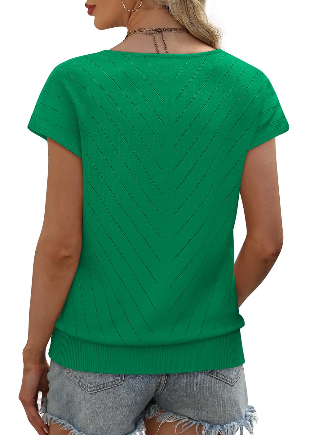 WIHOLL Short Sleeve Sweater for Women V Neck Trendy Summer Tops 2025 Beach Vacation Clothes Travel Business Casual Outfits - 7DAY'S