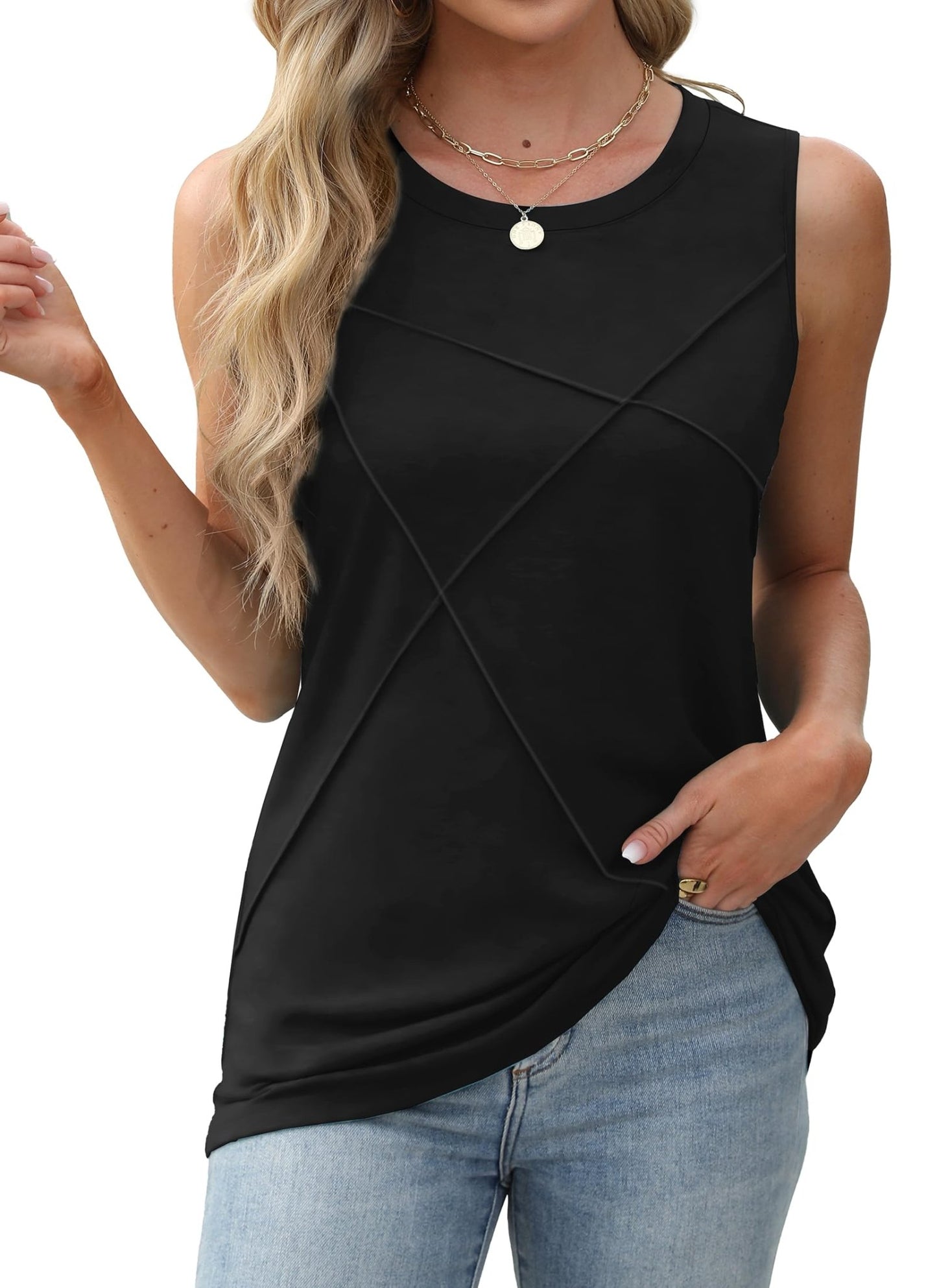 WIHOLL Summer Tank Tops for Women Loose Fit Crew Neck Casual Sleeveless Tops 2025 Trendy - 7DAY'S