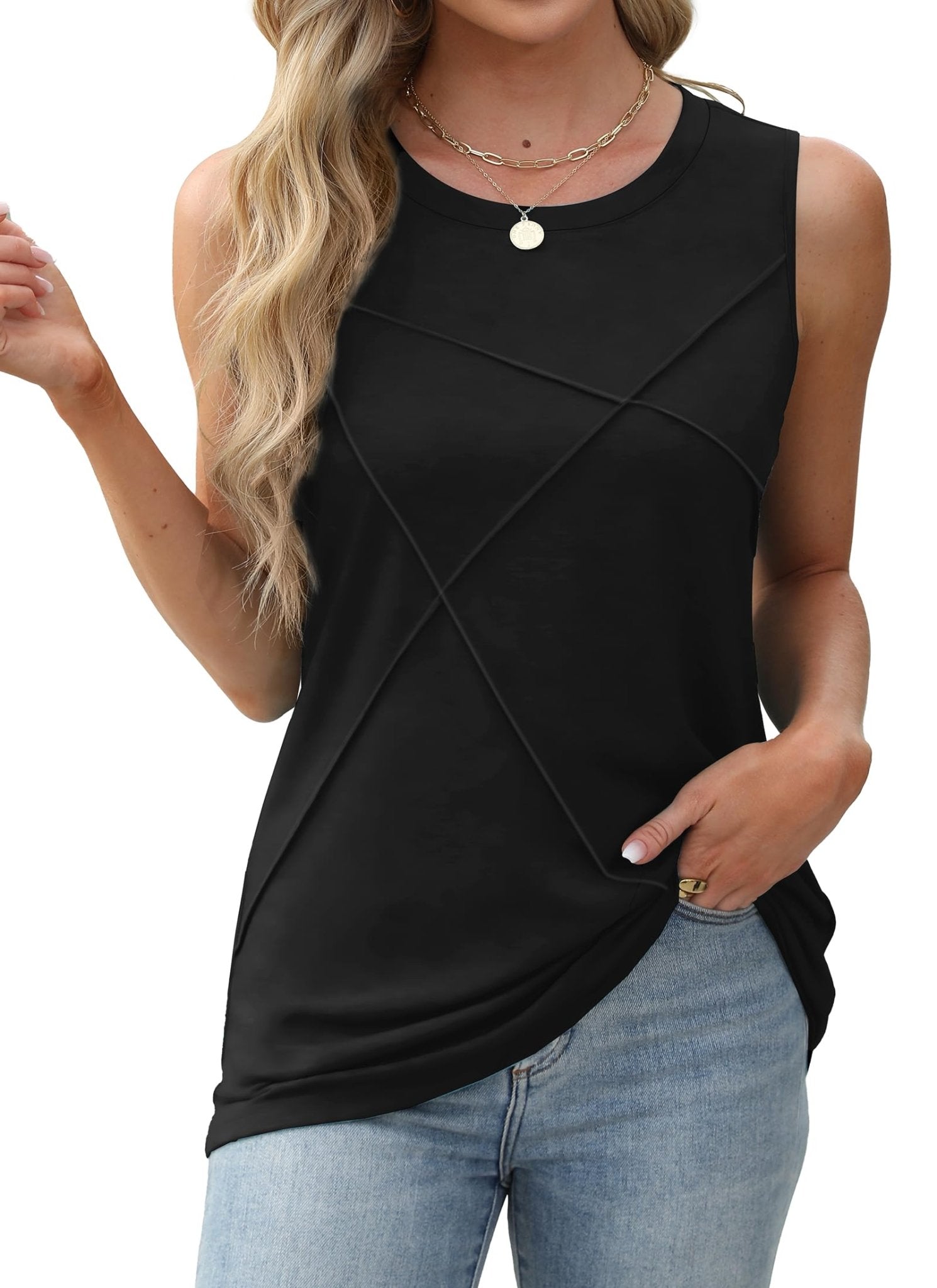 WIHOLL Summer Tank Tops for Women Loose Fit Crew Neck Casual Sleeveless Tops 2025 Trendy - 7DAY'S