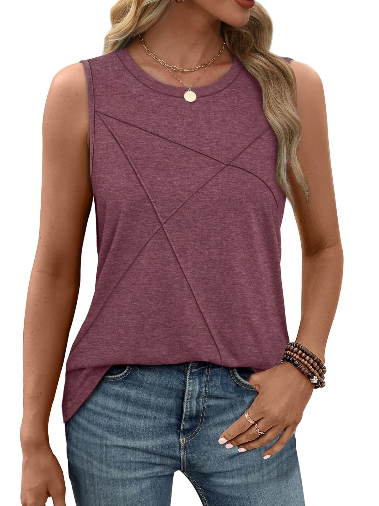 WIHOLL Summer Tank Tops for Women Loose Fit Crew Neck Casual Sleeveless Tops 2025 Trendy - 7DAY'S