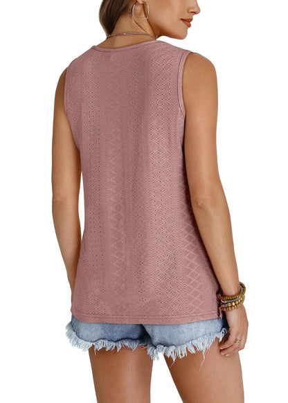 WIHOLL Tank Top for Women Summer Outfits V Neck T Shirts Trendy Eyelet Sleeveless Basic Beach Vacation Clothes - 7DAY'S