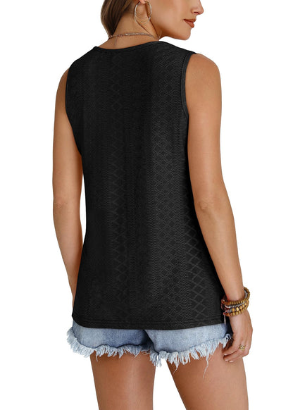 WIHOLL Tank Top for Women Summer Outfits V Neck T Shirts Trendy Eyelet Sleeveless Basic Beach Vacation Clothes - 7DAY'S