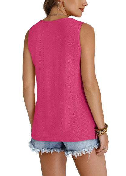 WIHOLL Tank Top for Women Summer Outfits V Neck T Shirts Trendy Eyelet Sleeveless Basic Beach Vacation Clothes - 7DAY'S