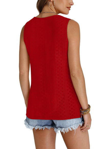 WIHOLL Tank Top for Women Summer Outfits V Neck T Shirts Trendy Eyelet Sleeveless Basic Beach Vacation Clothes - 7DAY'S