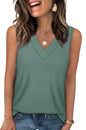 WIHOLL Tank Top for Women Summer Outfits V Neck T Shirts Trendy Eyelet Sleeveless Basic Beach Vacation Clothes - 7DAY'S