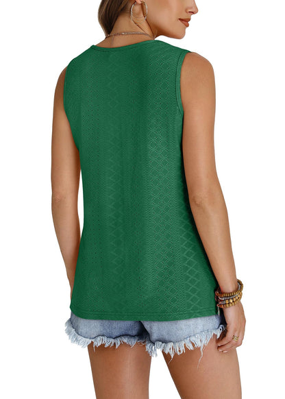 WIHOLL Tank Top for Women Summer Outfits V Neck T Shirts Trendy Eyelet Sleeveless Basic Beach Vacation Clothes - 7DAY'S