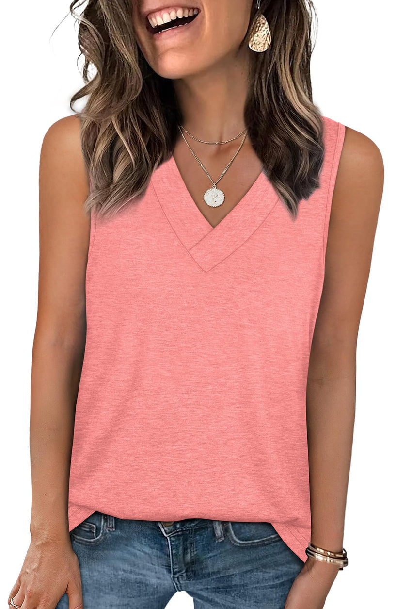 WIHOLL Tank Tops for Women Summer V Neck T Shirts Trendy Sleeveless Basic Tee Loose Fit 2025 Fashion - 7DAY'S