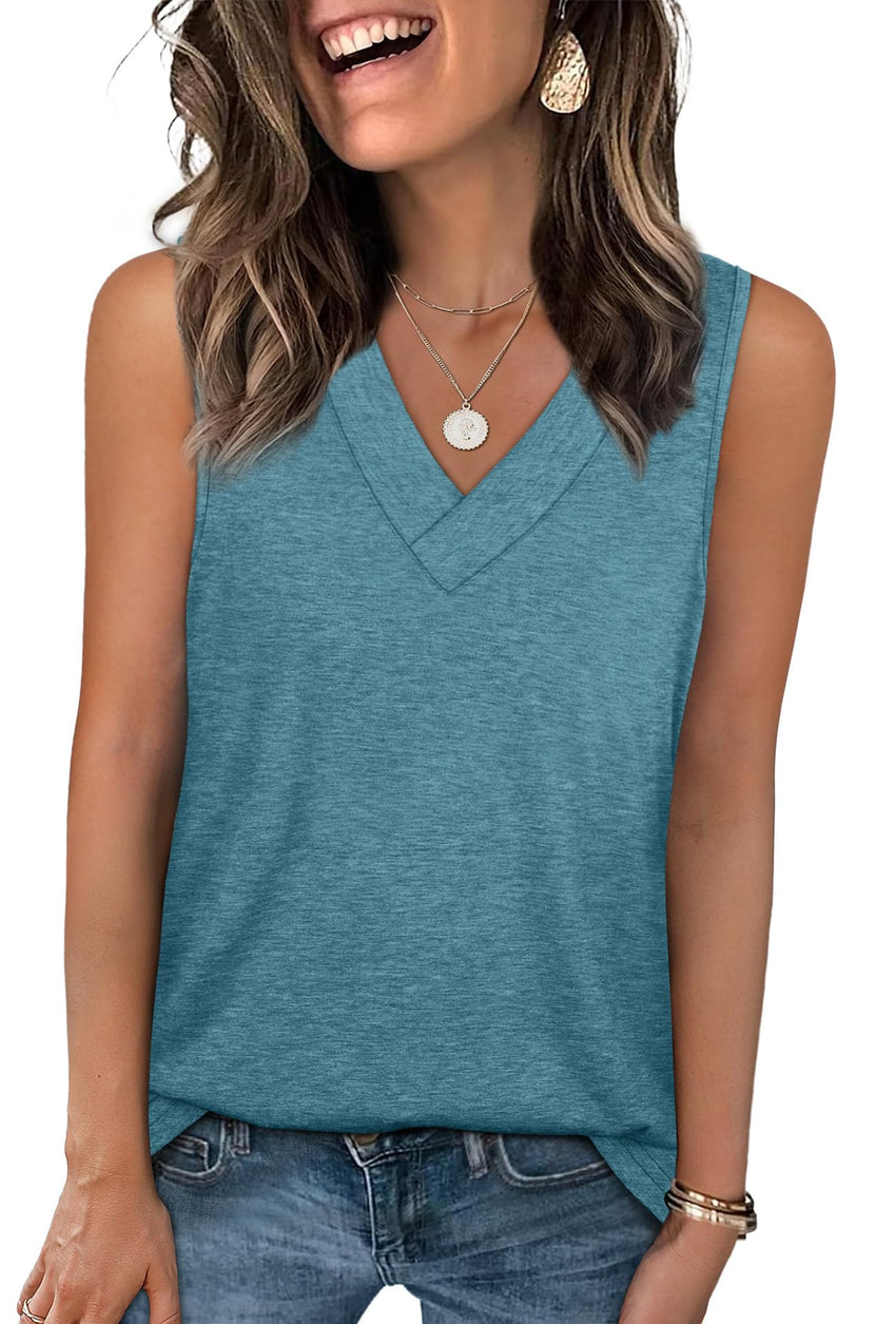WIHOLL Tank Tops for Women Summer V Neck T Shirts Trendy Sleeveless Basic Tee Loose Fit 2025 Fashion - 7DAY'S