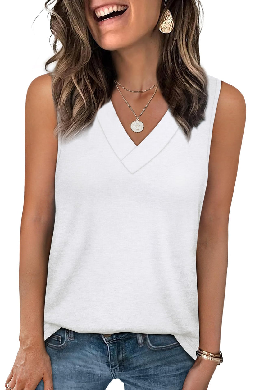 WIHOLL Tank Tops for Women Summer V Neck T Shirts Trendy Sleeveless Basic Tee Loose Fit 2025 Fashion - 7DAY'S