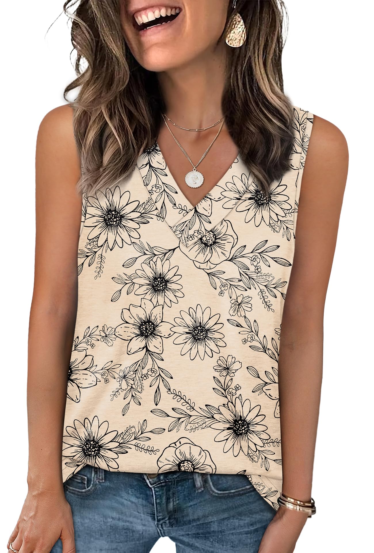 WIHOLL Tank Tops for Women Summer V Neck T Shirts Trendy Sleeveless Basic Tee Loose Fit 2025 Fashion - 7DAY'S