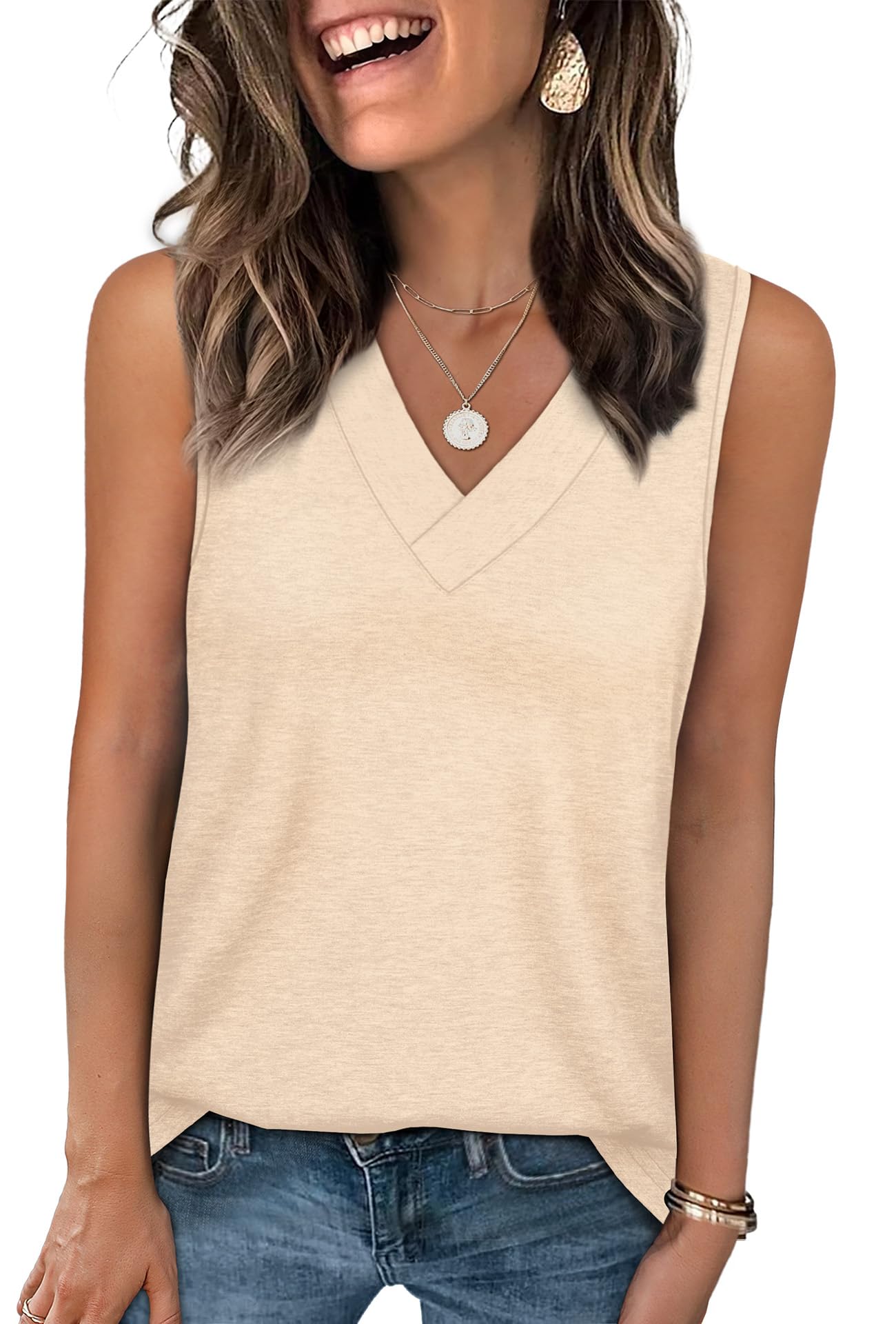 WIHOLL Tank Tops for Women Summer V Neck T Shirts Trendy Sleeveless Basic Tee Loose Fit 2025 Fashion - 7DAY'S
