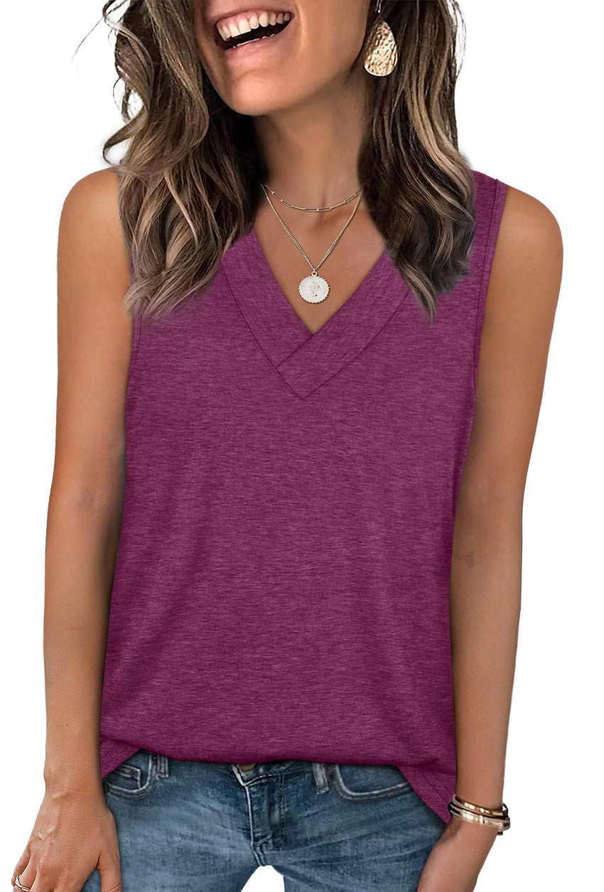WIHOLL Tank Tops for Women Summer V Neck T Shirts Trendy Sleeveless Basic Tee Loose Fit 2025 Fashion - 7DAY'S