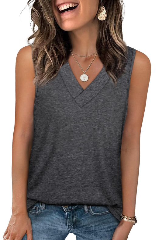 WIHOLL Tank Tops for Women Summer V Neck T Shirts Trendy Sleeveless Basic Tee Loose Fit 2025 Fashion - 7DAY'S
