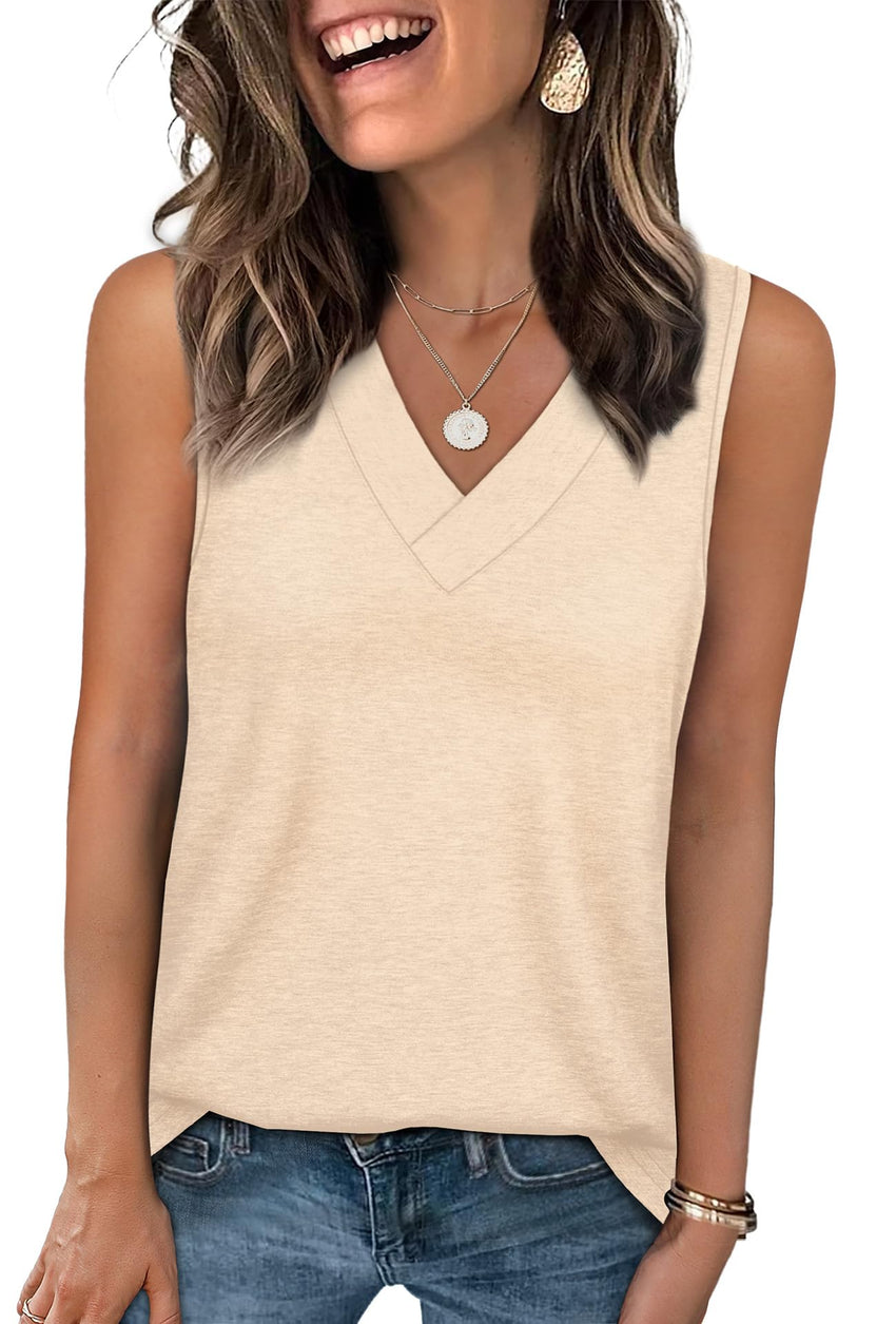 WIHOLL Tank Tops for Women Summer V Neck T Shirts Trendy Sleeveless Basic Tee Loose Fit 2025 Fashion - 7DAY'S