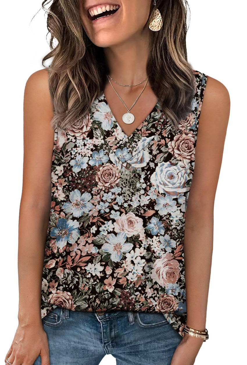 WIHOLL Tank Tops for Women Summer V Neck T Shirts Trendy Sleeveless Basic Tee Loose Fit 2025 Fashion - 7DAY'S