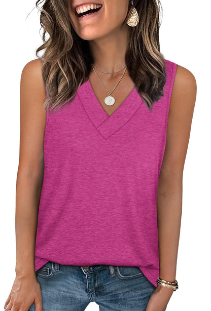 WIHOLL Tank Tops for Women Summer V Neck T Shirts Trendy Sleeveless Basic Tee Loose Fit 2025 Fashion - 7DAY'S