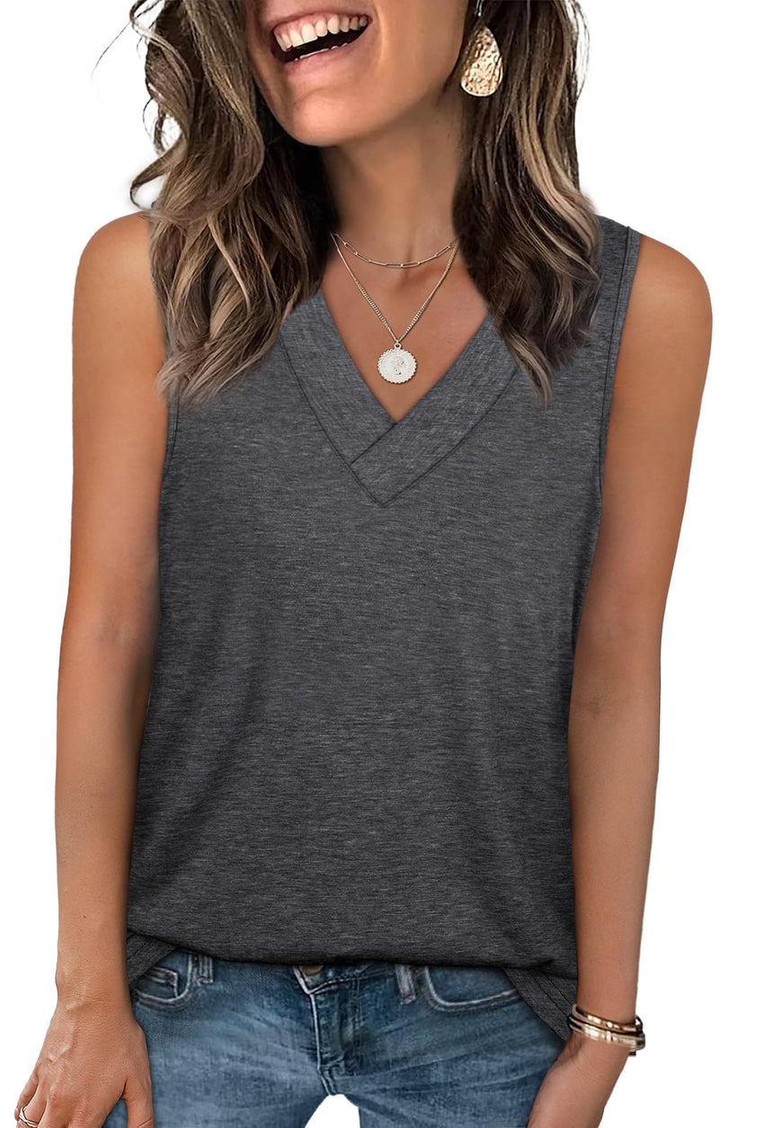WIHOLL Tank Tops for Women Summer V Neck T Shirts Trendy Sleeveless Basic Tee Loose Fit 2025 Fashion - 7DAY'S