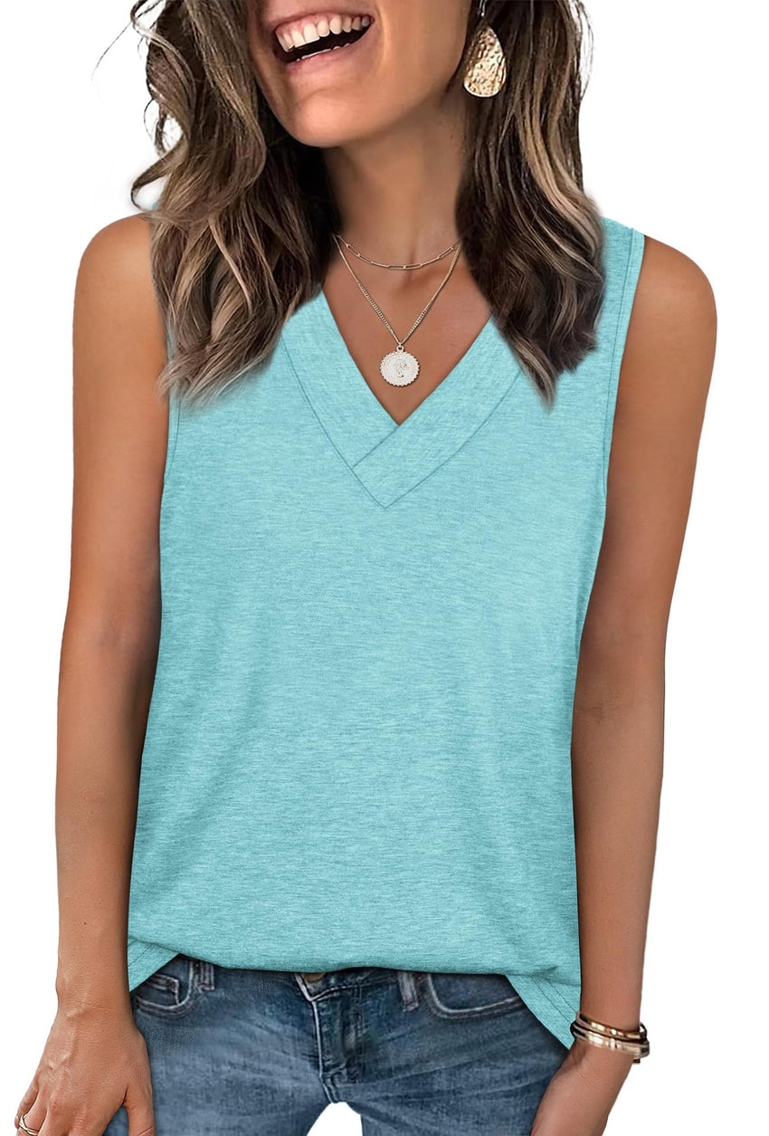 WIHOLL Tank Tops for Women Summer V Neck T Shirts Trendy Sleeveless Basic Tee Loose Fit 2025 Fashion - 7DAY'S