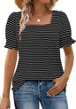 WIHOLL Tops for Women Summer Casual Ruffle Trim Sleeve Square Neck T Shirts - 7DAY'S