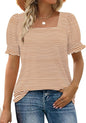 WIHOLL Tops for Women Summer Casual Ruffle Trim Sleeve Square Neck T Shirts - 7DAY'S