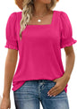 WIHOLL Tops for Women Summer Casual Ruffle Trim Sleeve Square Neck T Shirts - 7DAY'S