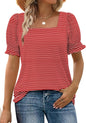 WIHOLL Tops for Women Summer Casual Ruffle Trim Sleeve Square Neck T Shirts - 7DAY'S