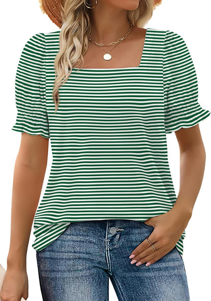 WIHOLL Tops for Women Summer Casual Ruffle Trim Sleeve Square Neck T Shirts - 7DAY'S