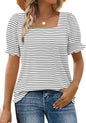 WIHOLL Tops for Women Summer Casual Ruffle Trim Sleeve Square Neck T Shirts - 7DAY'S