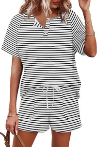 WIHOLL Two Piece Outfits for Women Lounge Sets Button Down Top and Shorts Set Sweatsuits with Pockets - 7DAY'S