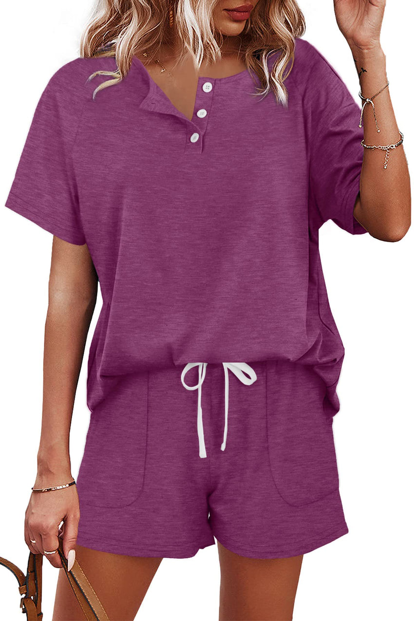 WIHOLL Two Piece Outfits for Women Lounge Sets Button Down Top and Shorts Set Sweatsuits with Pockets - 7DAY'S