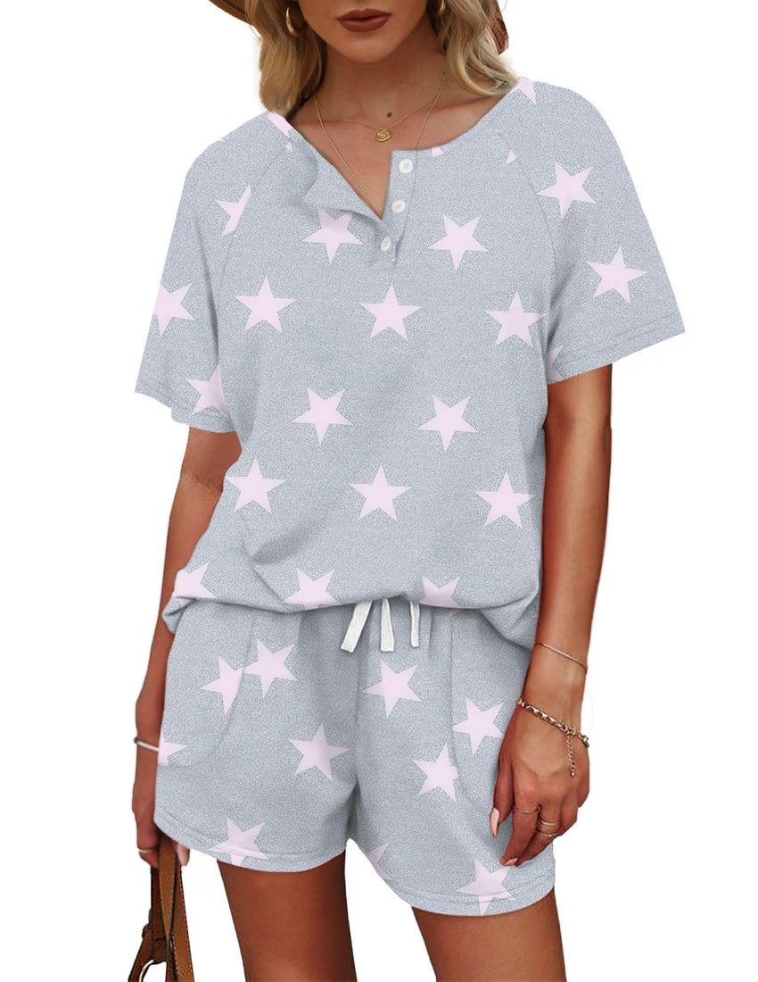 WIHOLL Two Piece Outfits for Women Lounge Sets Button Down Top and Shorts Set Sweatsuits with Pockets - 7DAY'S