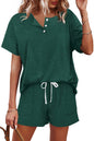 WIHOLL Two Piece Outfits for Women Lounge Sets Button Down Top and Shorts Set Sweatsuits with Pockets - 7DAY'S