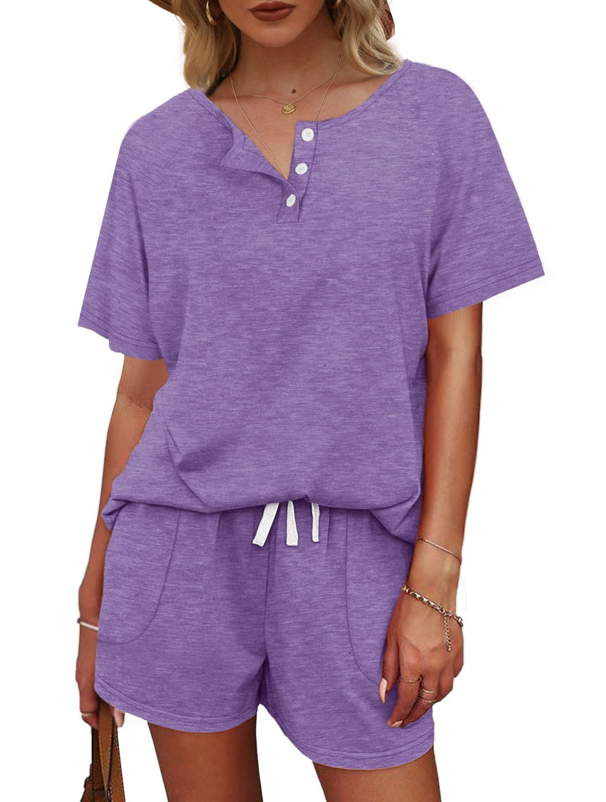 WIHOLL Two Piece Outfits for Women Lounge Sets Button Down Top and Shorts Set Sweatsuits with Pockets - 7DAY'S