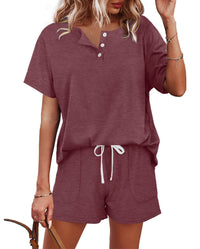 WIHOLL Two Piece Outfits for Women Lounge Sets Button Down Top and Shorts Set Sweatsuits with Pockets - 7DAY'S