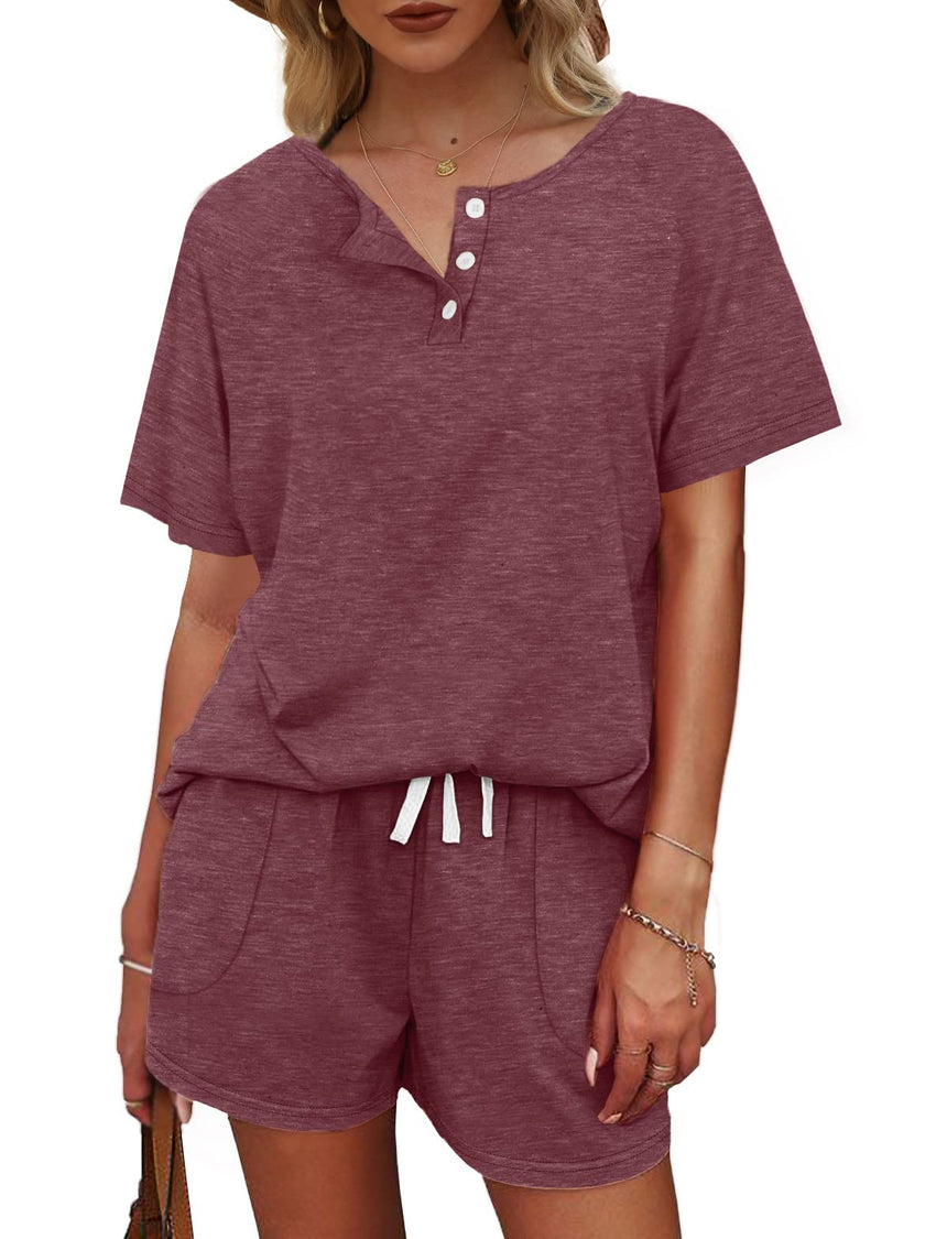 WIHOLL Two Piece Outfits for Women Lounge Sets Button Down Top and Shorts Set Sweatsuits with Pockets - 7DAY'S
