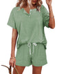 WIHOLL Two Piece Outfits for Women Lounge Sets Button Down Top and Shorts Set Sweatsuits with Pockets - 7DAY'S