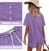 WIHOLL Two Piece Outfits for Women Lounge Sets Button Down Top and Shorts Set Sweatsuits with Pockets - 7DAY'S