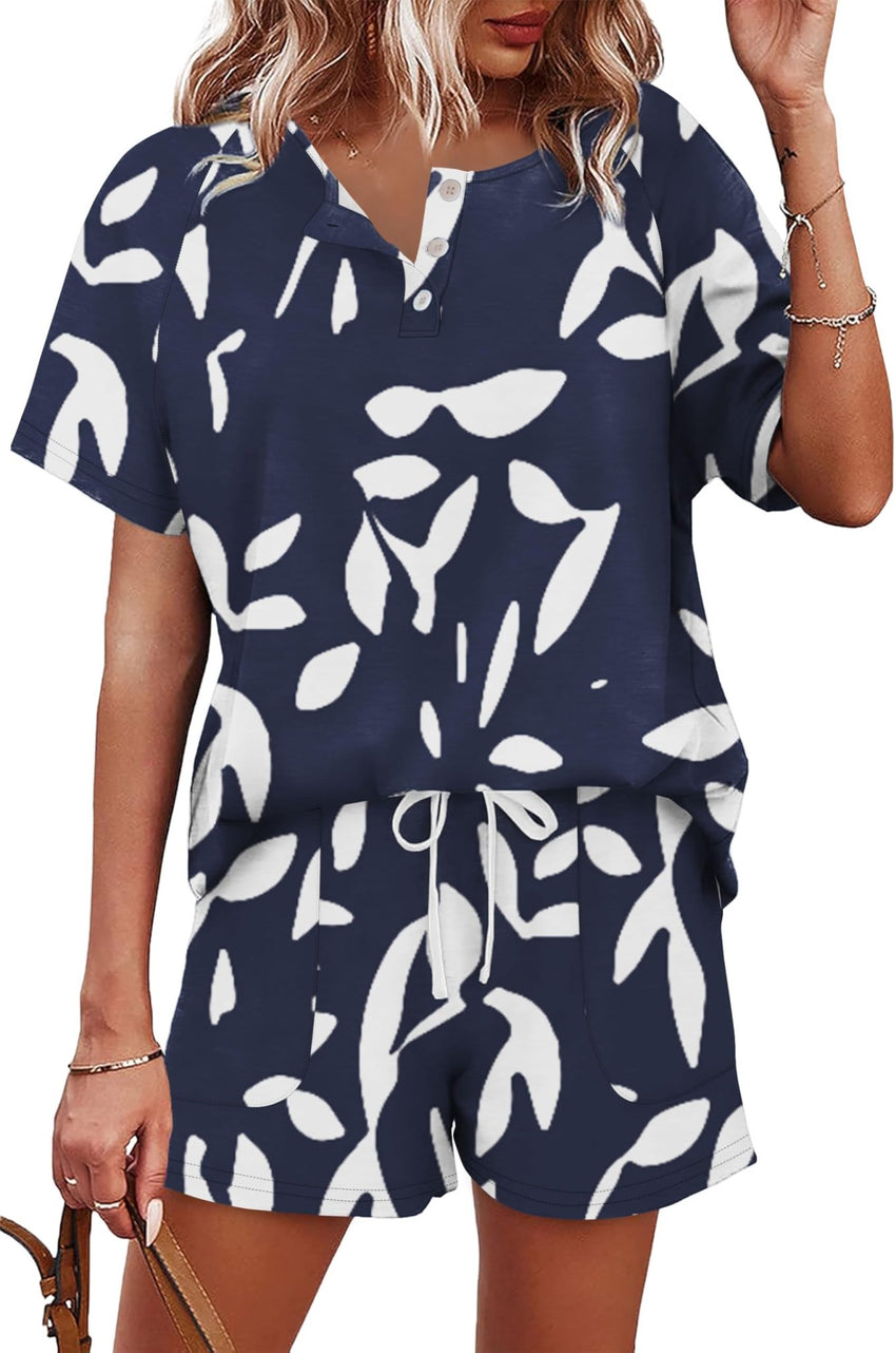 WIHOLL Two Piece Outfits for Women Lounge Sets Button Down Top and Shorts Set Sweatsuits with Pockets - 7DAY'S