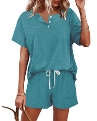 WIHOLL Two Piece Outfits for Women Lounge Sets Button Down Top and Shorts Set Sweatsuits with Pockets - 7DAY'S