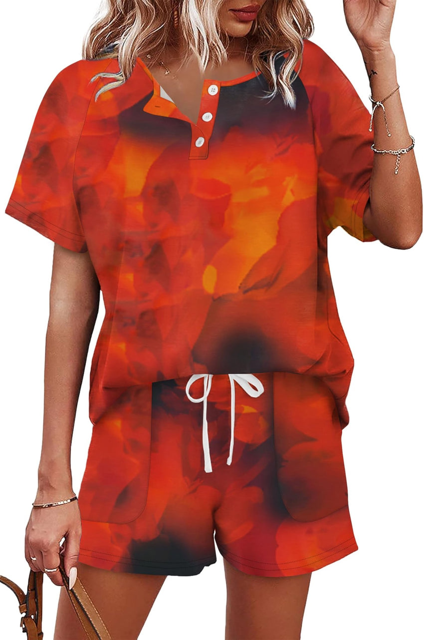 WIHOLL Two Piece Outfits for Women Lounge Sets Button Down Top and Shorts Set Sweatsuits with Pockets - 7DAY'S