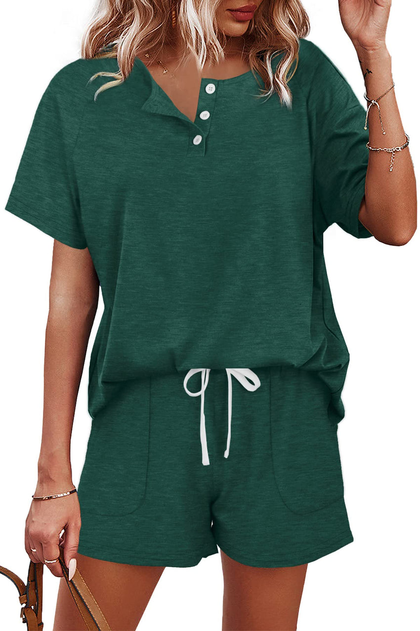 WIHOLL Two Piece Outfits for Women Lounge Sets Button Down Top and Shorts Set Sweatsuits with Pockets - 7DAY'S