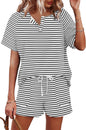 WIHOLL Two Piece Outfits for Women Lounge Sets Button Down Top and Shorts Set Sweatsuits with Pockets - 7DAY'S