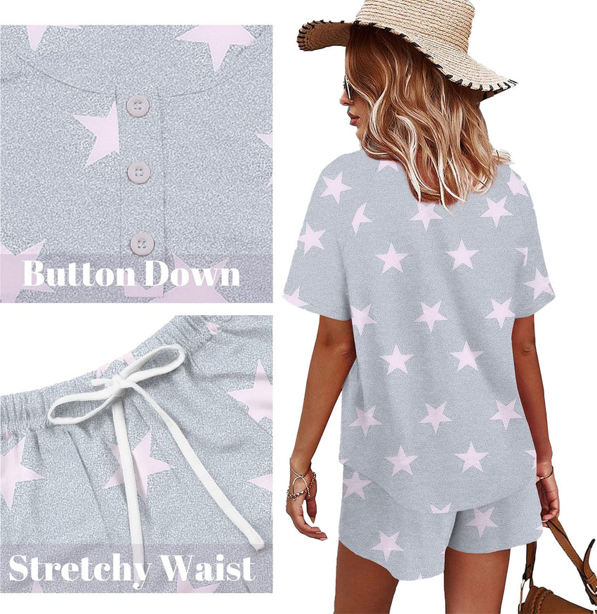 WIHOLL Two Piece Outfits for Women Lounge Sets Button Down Top and Shorts Set Sweatsuits with Pockets - 7DAY'S