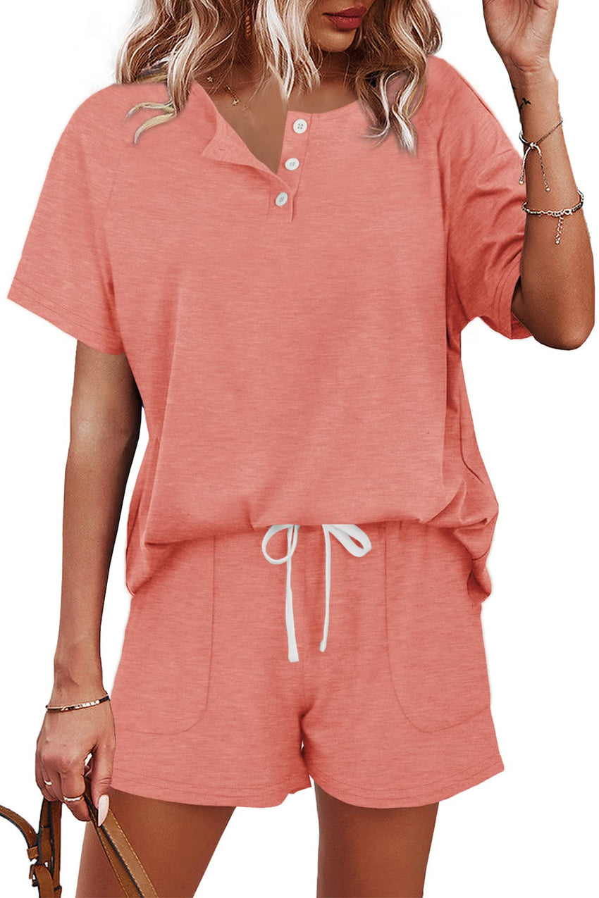 WIHOLL Two Piece Outfits for Women Lounge Sets Button Down Top and Shorts Set Sweatsuits with Pockets - 7DAY'S