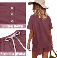 WIHOLL Two Piece Outfits for Women Lounge Sets Button Down Top and Shorts Set Sweatsuits with Pockets - 7DAY'S