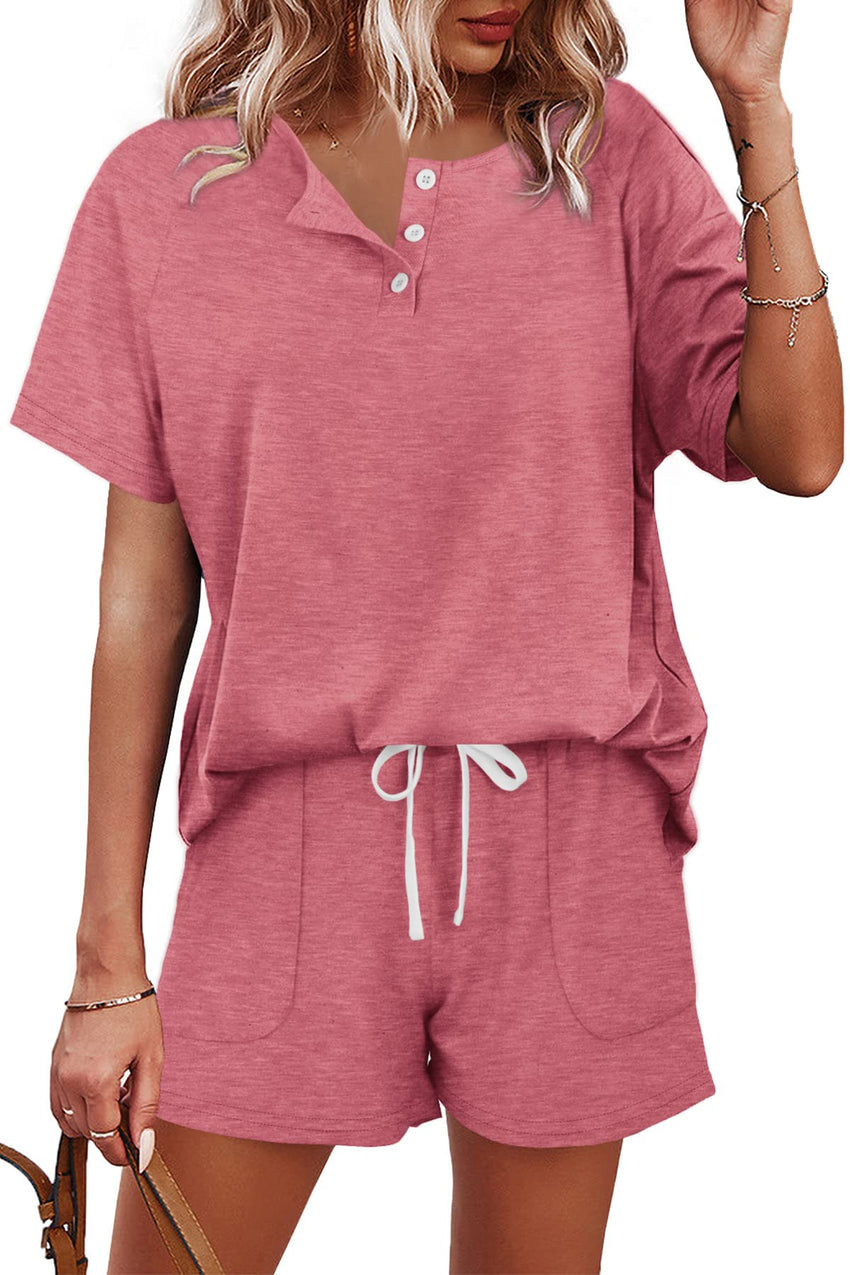 WIHOLL Two Piece Outfits for Women Lounge Sets Button Down Top and Shorts Set Sweatsuits with Pockets - 7DAY'S