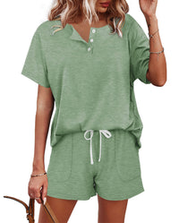 WIHOLL Two Piece Outfits for Women Lounge Sets Button Down Top and Shorts Set Sweatsuits with Pockets - 7DAY'S